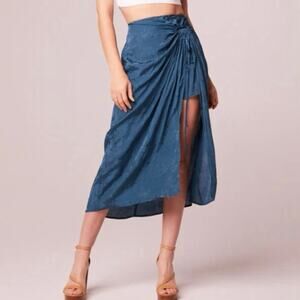 Band Of the Free Celene Layered Floral Midi Skirt in Deep Teal